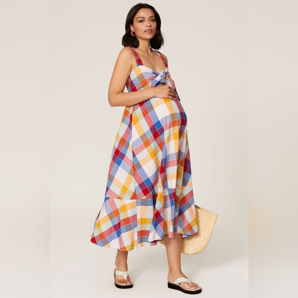 Hatch Multicolor Plaid Maternity Maxi Dress